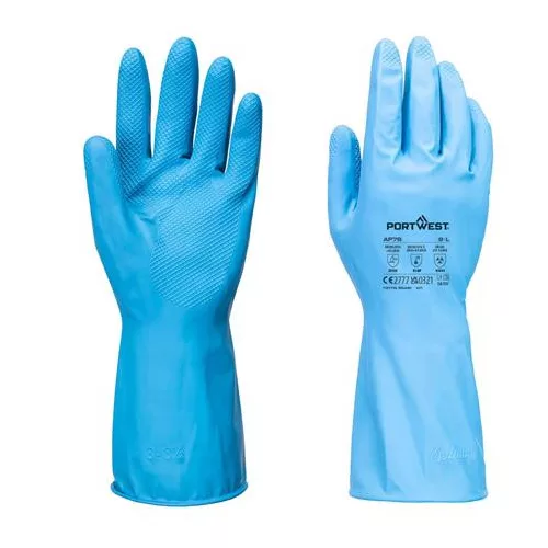 Védőkesztyű, latex, élelmiszer-feldolgozáshoz, L méret, kék