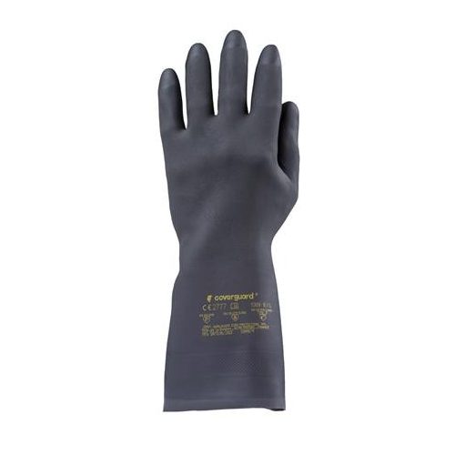 Védőkesztyű, neoprén, vegyszerálló, érdesített, kesztyű, 9/L méret, fekete