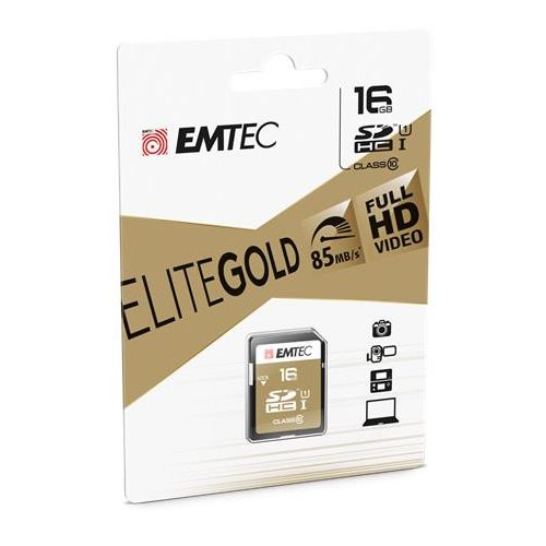 Memóriakártya, SDHC, 16GB, UHS-I/U1, 85/20 MB/s, EMTEC "Elite Gold"