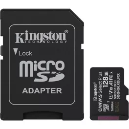   Memóriakártya, microSDXC, 128GB, C10/UHS-I/U1/V10/A1, Gen3, adapter, KINGSTON "Canvas Select Plus"