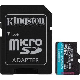   Memóriakártya, microSDXC, 256GB, C10/UHS-I/U3/V30/A2, Gen4, adapter, KINGSTON "Canvas Go! Plus"