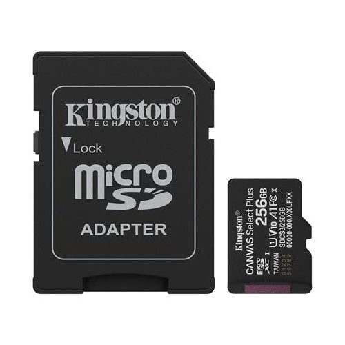Memóriakártya, microSDXC, 256GB, C10/UHS-I/U1-U3/V10-V30/A1, Gen3, adapter, KINGSTON "Canvas Select Plus"