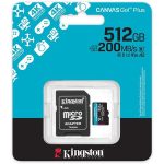 Memóriakártya, microSDXC, 512GB, C10/UHS-I/U3/V30/A2, Gen4, adapter, KINGSTON "Canvas Go! Plus"