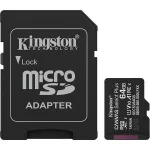 Memóriakártya, microSDXC, 64GB, C10/UHS-I/U1/V10/A1, Gen3, adapter, KINGSTON "Canvas Select Plus"