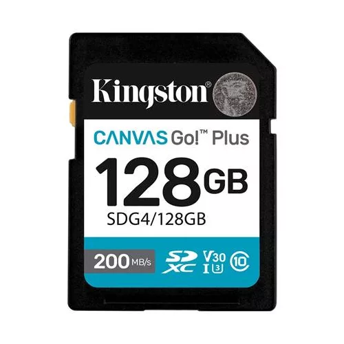 Memóriakártya, SDXC, 128GB, C10/UHS-I/U3/V30, Gen4,KINGSTON "Canvas Go! Plus"
