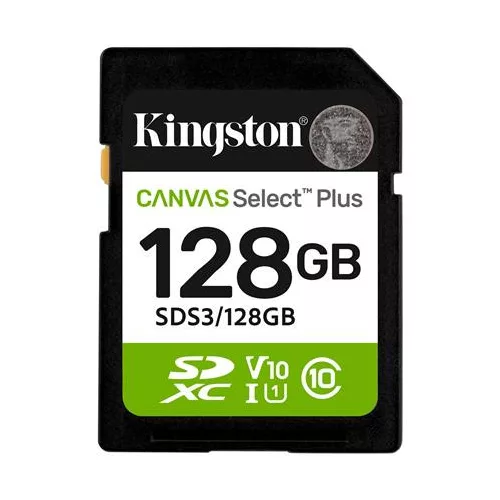 Memóriakártya, SDXC, 128GB, C10/UHS-I/U1/V10, Gen3, KINGSTON "Canvas Select Plus"