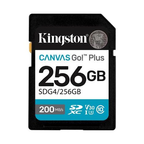 Memóriakártya, SDXC, 256GB, C10/UHS-I/U3/V30, Gen4,KINGSTON "Canvas Go! Plus"