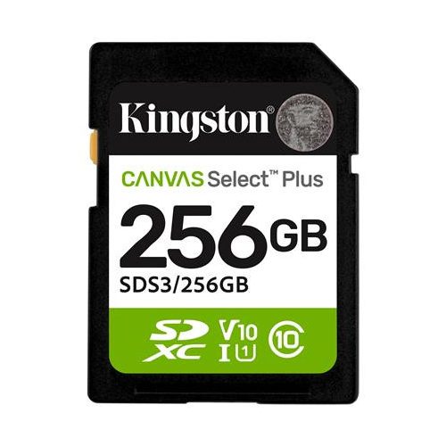 Memóriakártya, SDXC, 256GB, C10/UHS-I/U1/V10, Gen3, KINGSTON "Canvas Select Plus"
