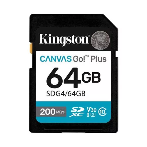Memóriakártya, SDXC, 64GB, C10/UHS-I/U3/V30, Gen4,KINGSTON "Canvas Go! Plus"