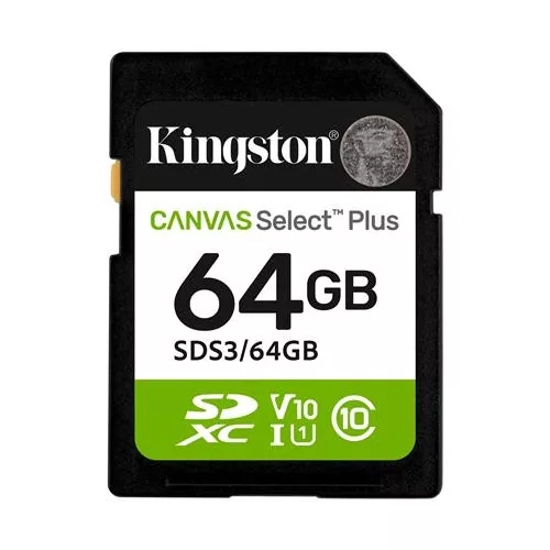 Memóriakártya, SDXC, 64GB, C10/UHS-I/U1/V10, Gen3, KINGSTON "Canvas Select Plus"