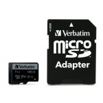 Memóriakártya, microSDXC, 128GB, CL10/U3, 90/45 MB/s, adapter, VERBATIM "PRO"