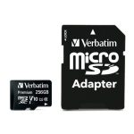 Memóriakártya, microSDXC, 256GB CL10/U1, 90/10 MB/s, adapter, VERBATIM "Premium"