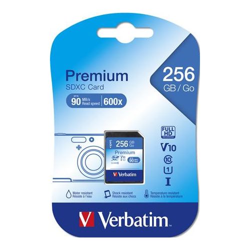 Memóriakártya, SDXC, 256GB, CL10/U1, 90/10 MB/s, VERBATIM "Premium"