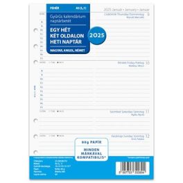   Kalendárium betét, tervező, Filofaxhoz, pocket méret, heti, 1 hét/2 oldal, 2025