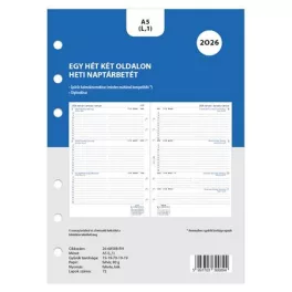   Kalendárium betét, tervező, Filofaxhoz, A5, heti, 1 hét/2 oldal, 2026