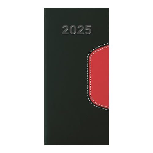 Zsebnaptár, fekvő elrendezésű, DAYLINER, "Memphis", fekete-piros