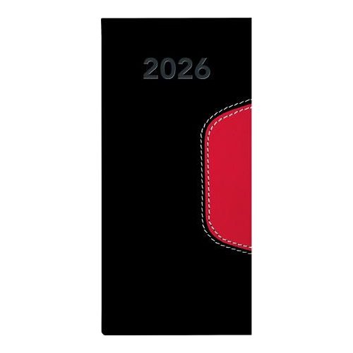 Zsebnaptár, fekvő elrendezésű, DAYLINER, "Memphis", fekete-piros