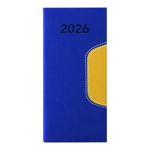 Zsebnaptár, fekvő elrendezésű, DAYLINER, "Memphis", kék-sárga