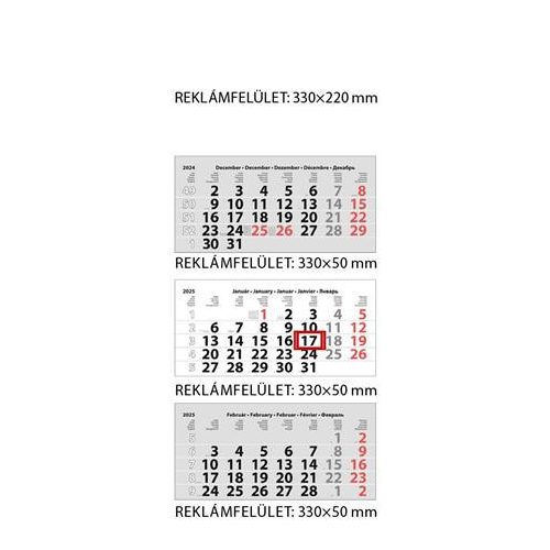 Naptár, speditőr, három hónapos, három tömbös, üres fejrész, DAYLINER