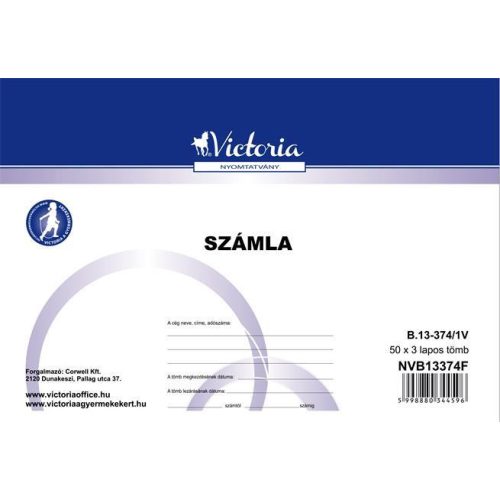 Nyomtatvány, számlatömb, egy ÁFÁs, 50x3, A5, fekvő, VICTORIA PAPER, "B.13-374", 10 tömb/csomag