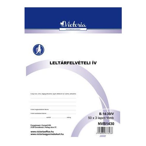 Nyomtatvány, leltárfelvételi ív, 50x3, A4, VICTORIA PAPER, "B.14-30", 10 tömb/csomag