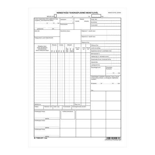 Nyomtatvány, nemzetközi tehergépjármű menetlevél, A3, VICTORIA PAPER "B.7300-237"