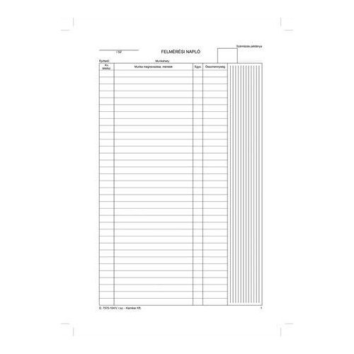 Nyomtatvány, felmérési napló, 25x5, A4, VICTORIA PAPER "D.7570-104", 10 tömb/csomag