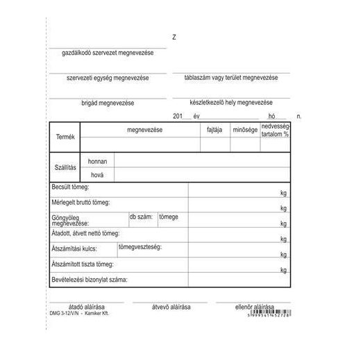 Nyomtatvány, termékkísérő jegyzék, 25x4, VICTORIA PAPER "DMG 3-12", 10 tömb/csomag