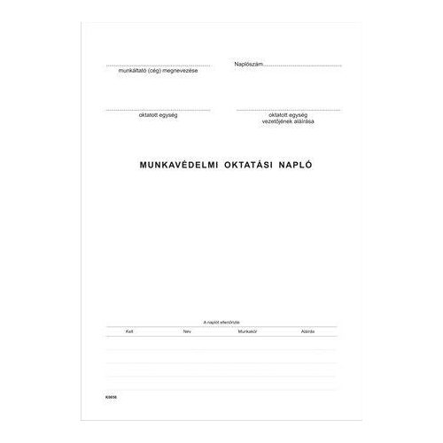 Nyomtatvány, munkavédelmi oktatási napló, 40 oldal, A4, VICTORIA PAPER, 10 tömb/csomag
