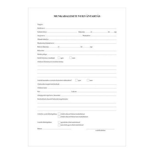 Nyomtatvány, munkabaleseti nyilvántartó napló, 32 oldal, A4, VICTORIA PAPER, 10 tömb/csomag