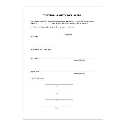 Nyomtatvány, tűzvédelmi oktatási napló, 40 oldal, A4, VICTORIA PAPER, 10 tömb/csomag
