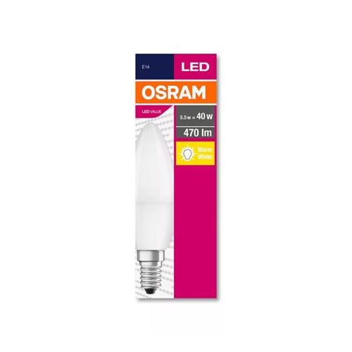 LED izzó, E14, gyertya, B35, 5,7W, 470lm, 2700K (MF), OSRAM "Value"