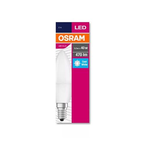 LED izzó, E14, gyertya, B35, 5,7W, 470lm, 4000K (HF), OSRAM "Value"