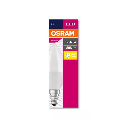 LED izzó, E14, gyertya, B38, 7W, 806lm, 2700K (MF), OSRAM "Value"