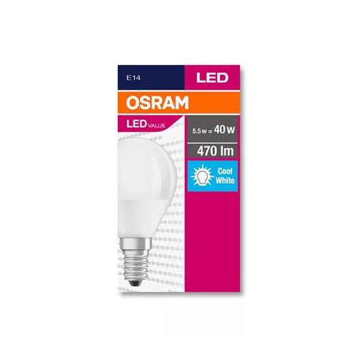 LED izzó, E14, kisgömb, P45, 5,7W, 470lm, 4000K (HF), OSRAM "Value"