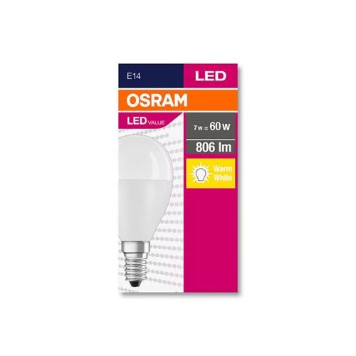 LED izzó, E14, kisgömb, P48, 8W, 806lm, 2700K (MF), OSRAM "Value"