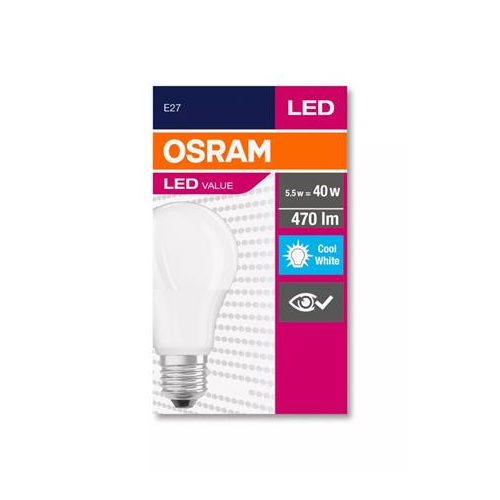 LED izzó, E27, gömb, A60, 5W, 470lm, 4000K (HF), OSRAM "Value"