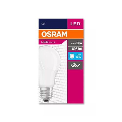 LED izzó, E27, gömb, A60, 8,5W, 806lm, 4000K (HF), OSRAM "Value"