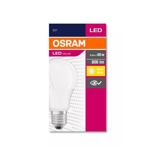 LED izzó, E27, gömb, A60, 8,5W, 806lm, 2700K (MF), OSRAM "Value"