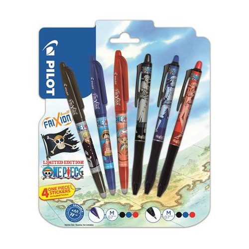 Rollertoll készlet, 0,35 mm, nyomógombos, PILOT "Frixion Ball"/"Frixion Ball Plus", 3különböző szín+One Piece matrica