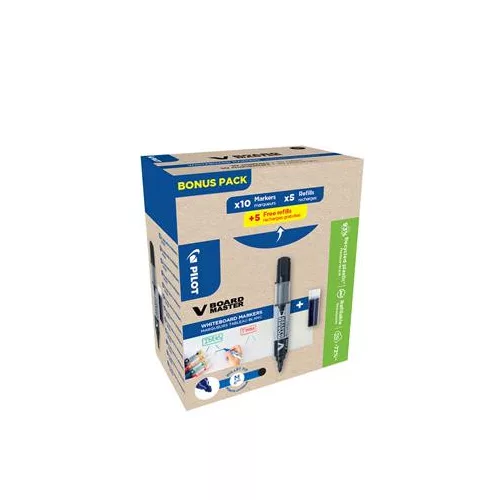 Táblamarker, 2,3 mm, kúpos, PILOT "V-Board Master, Bonus Pack", fekete + betét