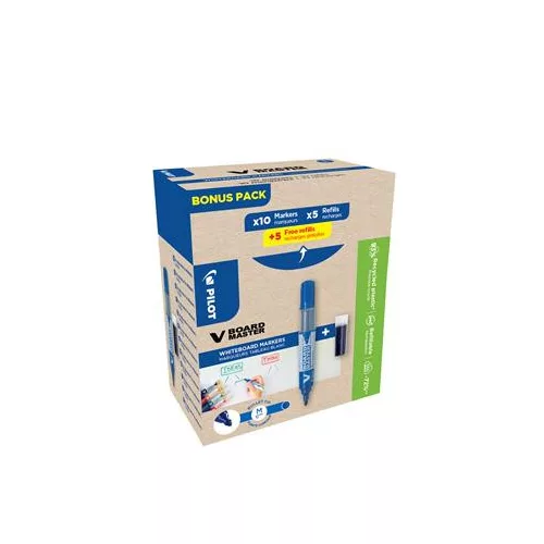 Táblamarker, 2,3 mm, kúpos, PILOT "V-Board Master, Bonus Pack", kék + betét