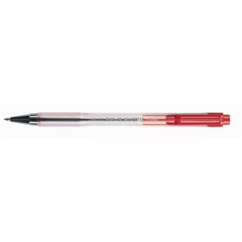 Golyóstoll, 0,27 mm, nyomógombos, átlátszó tolltest, PILOT "BP-S Matic", piros