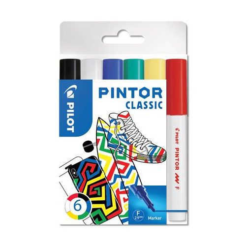 Dekormarker készlet, 1 mm, PILOT "Pintor F" 6 különböző klasszikus szín