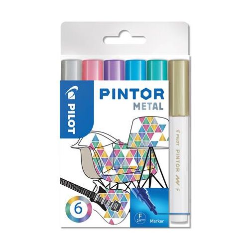 Dekormarker készlet, 1 mm, PILOT "Pintor F" 6 különböző metál szín