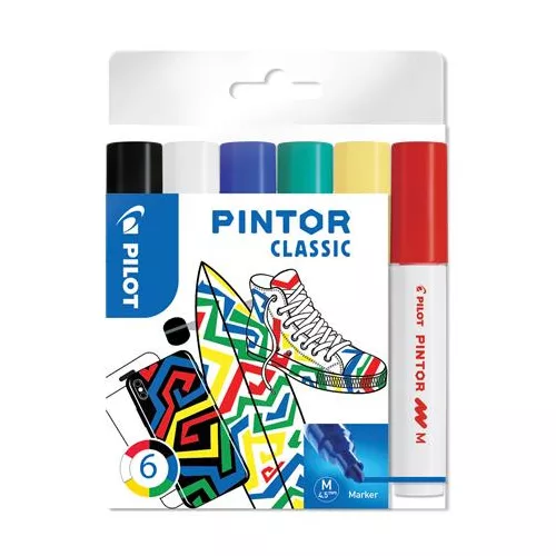 Dekormarker készlet, 1,4 mm, PILOT "Pintor M" 6 különböző klasszikus szín