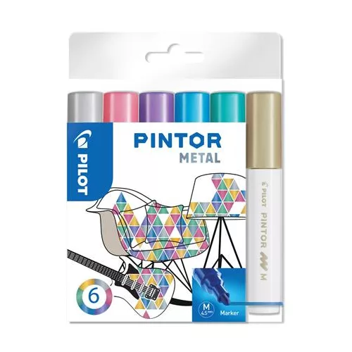 Dekormarker készlet, 1,4 mm, PILOT "Pintor M" 6 különböző metál szín