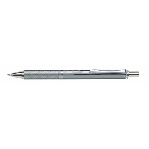 Zseléstoll, 0,35 mm, nyomógombos, ezüst tolltest, PENTEL "EnerGel BL-407" kék