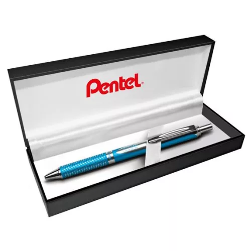 Zseléstoll, 0,35 mm, nyomógombos, égszínkék tolltest, PENTEL "EnerGel BL-407" kék