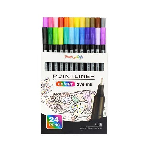 Tűfilc készlet, 0,4 mm, PENTEL "Pointliner", 24 különböző szín